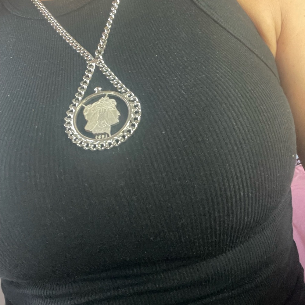 1921 Morgan Silver Dollar Coin necklace . Very detailed handcrafted .